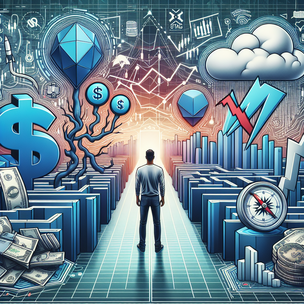 A clean modern illustration depicting a person navigating a maze of algorithmic trading pitfalls, with symbols representing common mistakes like over-leveraging, emotional trading, and lack of strategy, all set against a backdrop of digital charts and stock market visuals.