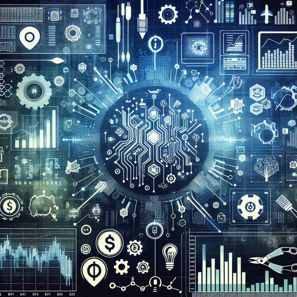 A clean modern illustration showcasing the concept of algorithmic trading, featuring abstract representations of financial charts, digital interfaces, and futuristic technology like AI and machine learning, intertwined with elements symbolizing DIY strategy building, such as tools and gears.