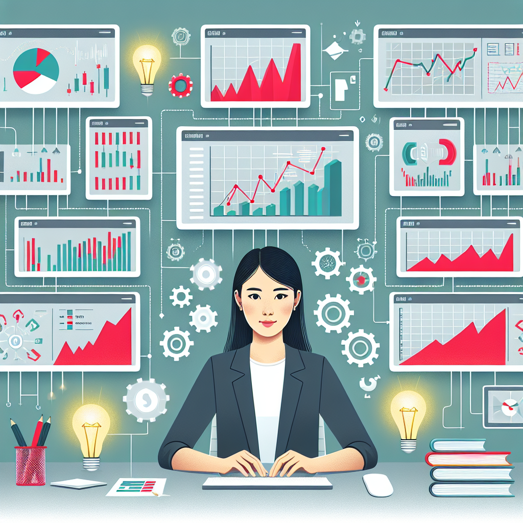 A clean modern illustration depicting a digital trader in front of multiple screens displaying stock charts and algorithms, with a clear step-by-step guide layout in the background, featuring icons like gears, graphs, and educational tools.