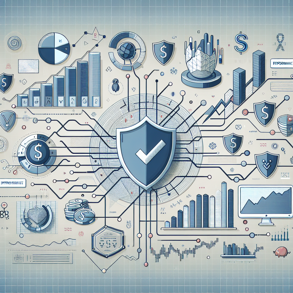 A clean modern illustration depicting diverse strategies for risk mitigation in algorithmic trading, featuring visual elements like graphs, shields, and algorithms intertwining with financial symbols like currency and stock charts.