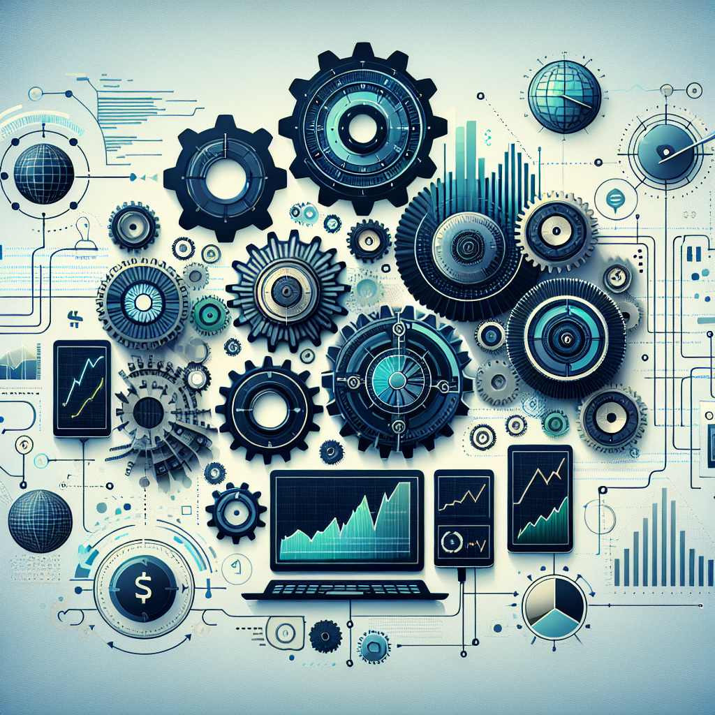 A clean modern illustration depicting the concept of automated trading processes with gears, charts, and digital elements intertwining seamlessly, symbolizing efficiency and technology.